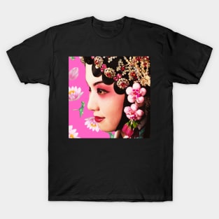 Chinese Opera Star with Lotus Flowers Pink- Hong Kong Retro T-Shirt